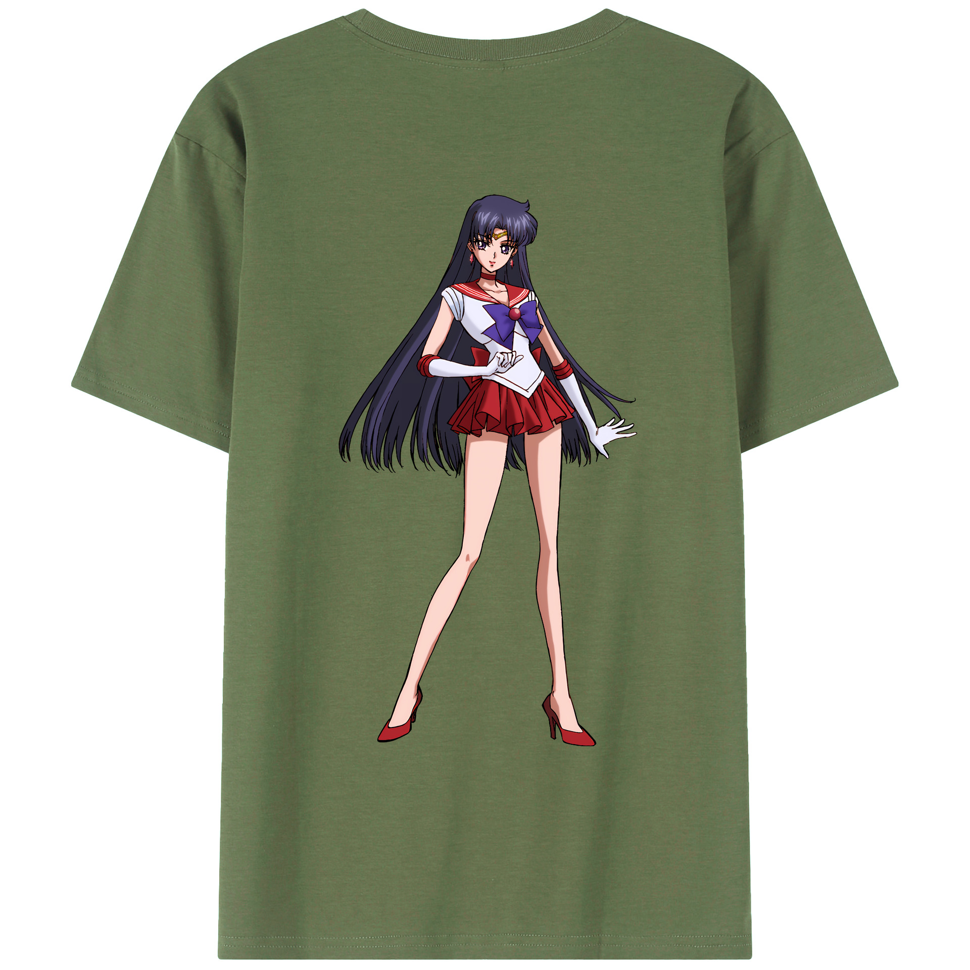 （画像用） 美少女戦士セーラームーン 火野レイ ひの レイ Sailor Moon Hino Rei （セーラーマーズ,Sailor Mars） 綿100％ メンズ半袖Tシャツ（バックプリント） 通気性